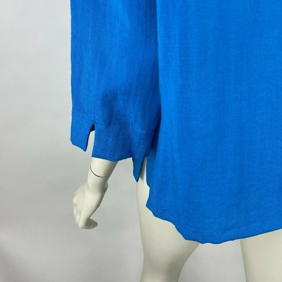 Fridaze Sailor Jacket Linen Button Up Collared V-neck‎ 3/4 Sleeve Blue Women M - Picture 9 of 11